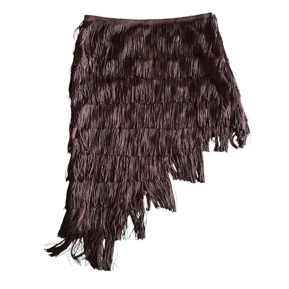 Hanna Schoenberg Brown Fringe Skirt Layered Asymmetrical Hem Festival Boho 4 - Picture 5 of 9